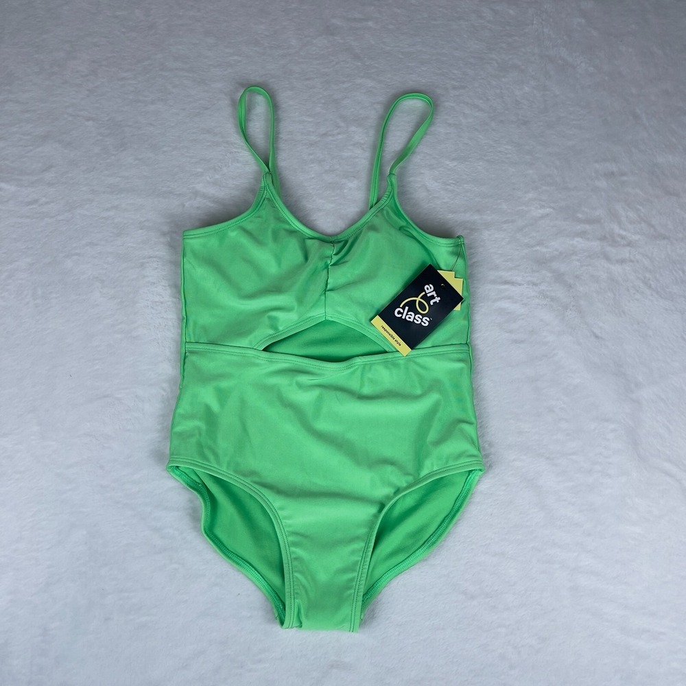 Art Class One Piece‎ Swimsuit Girls Large Green Front Cut Out Adjustable Straps